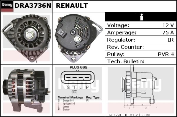 DELCO REMY Генератор DRA3736N